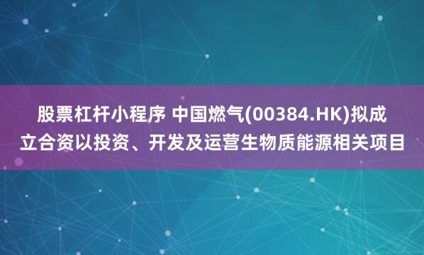 股票杠杆小程序 中国燃气(00384.HK)拟成立合资以投资、开发及运营生物质能源相关项目