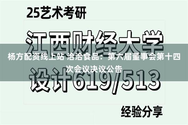 杨方配资线上站 洽洽食品：第六届董事会第十四次会议决议公告